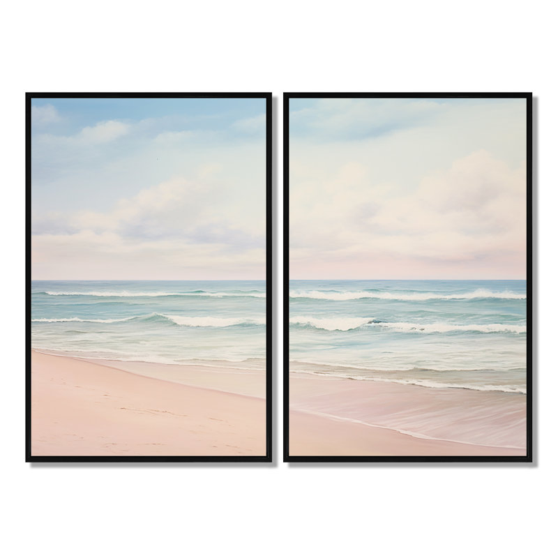 Radke - Grande plage côtière, art mural, Black, 36" H x 48" W, Impression encadrée flottante