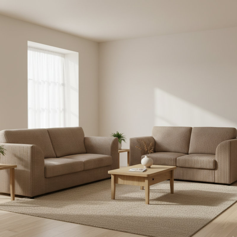 Jambo Cord 3 and 2 Seater High Back Cushion Sofa Set, Coffee