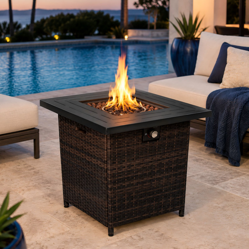 28inch Wicker Square Fire Pit Table