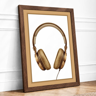 Brown Headphones Study Minimalist - Framed Print