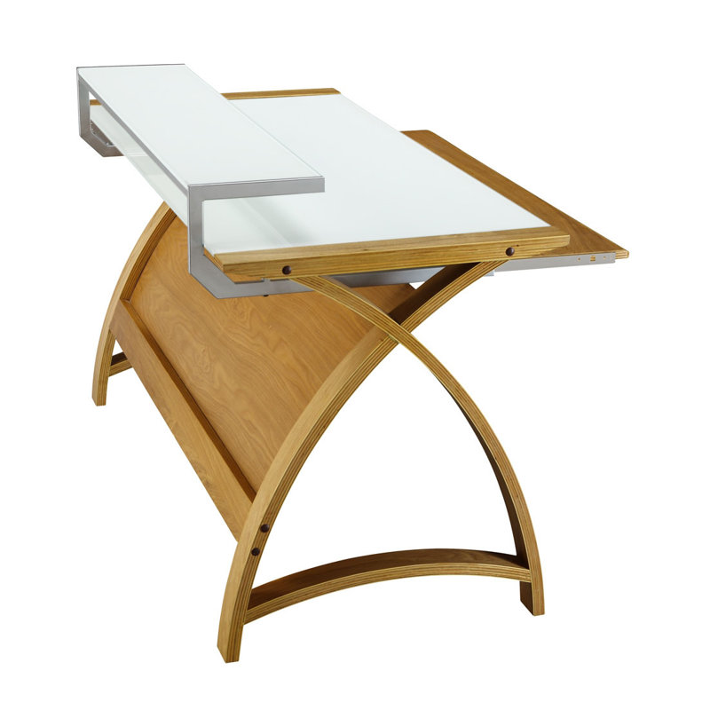 Sunterra Glass Top Computer Desk, 84cm H x 90cm W x 64cm D, Oak/Super White Glass