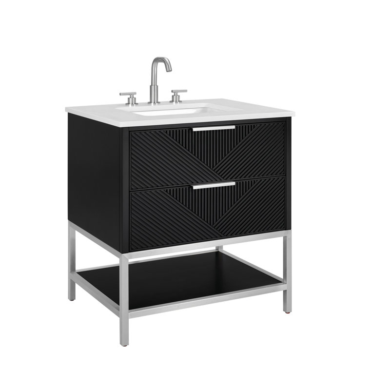 Diamond 30'' W Single Vanity, White Quartz, Matte Black, Charcoal Black
