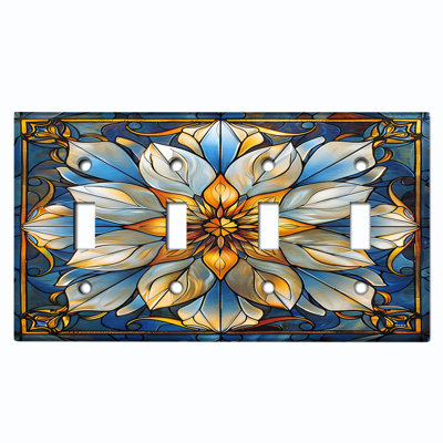 Couvercle de plaque d'interrupteur en métal; Bascule à 4 bandes US standard - vitrail imprimé fleur