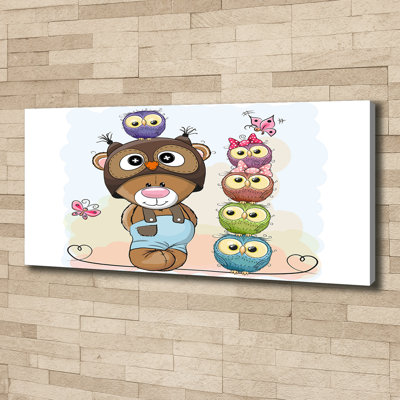 Teddy Bear And Owls - Wrapped Canvas Print