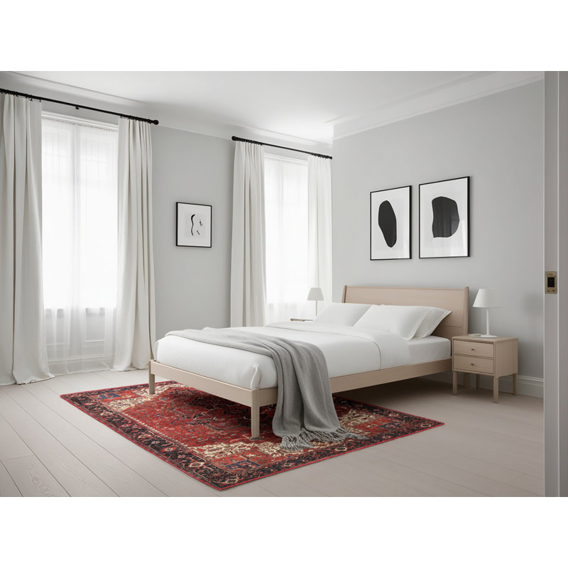 Tapis rouge/ivoire traditionnel, Rectangle 5 pi x 7 pi