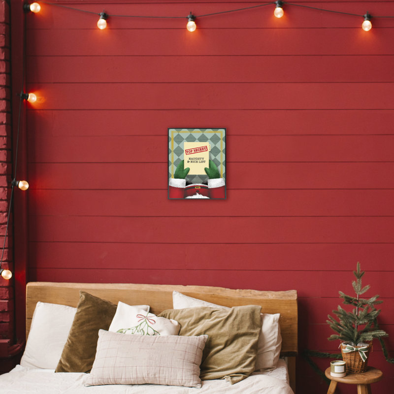 Giclée encadrée Top Secret Santa List, conception par Jilly Jack Designs, H 14 po x l 11 po, Giclée encadrée noir minuit