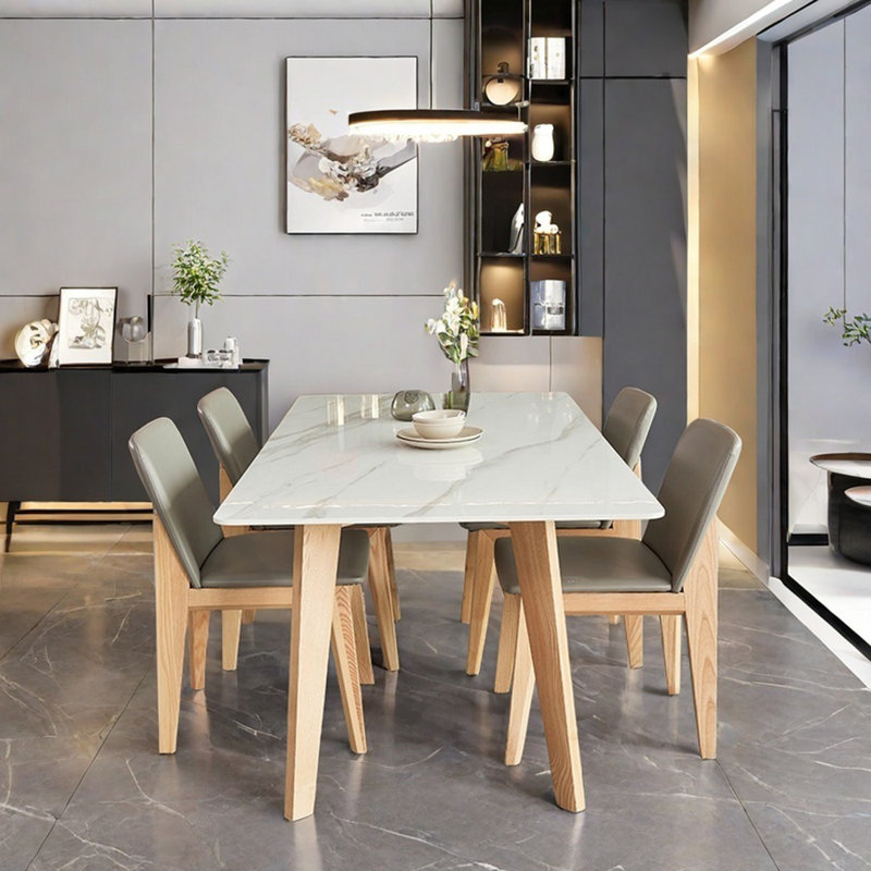 Sintered Stone Dining Table with Ash Chairs, 29.52"H x 55.11"L x 31.49"W