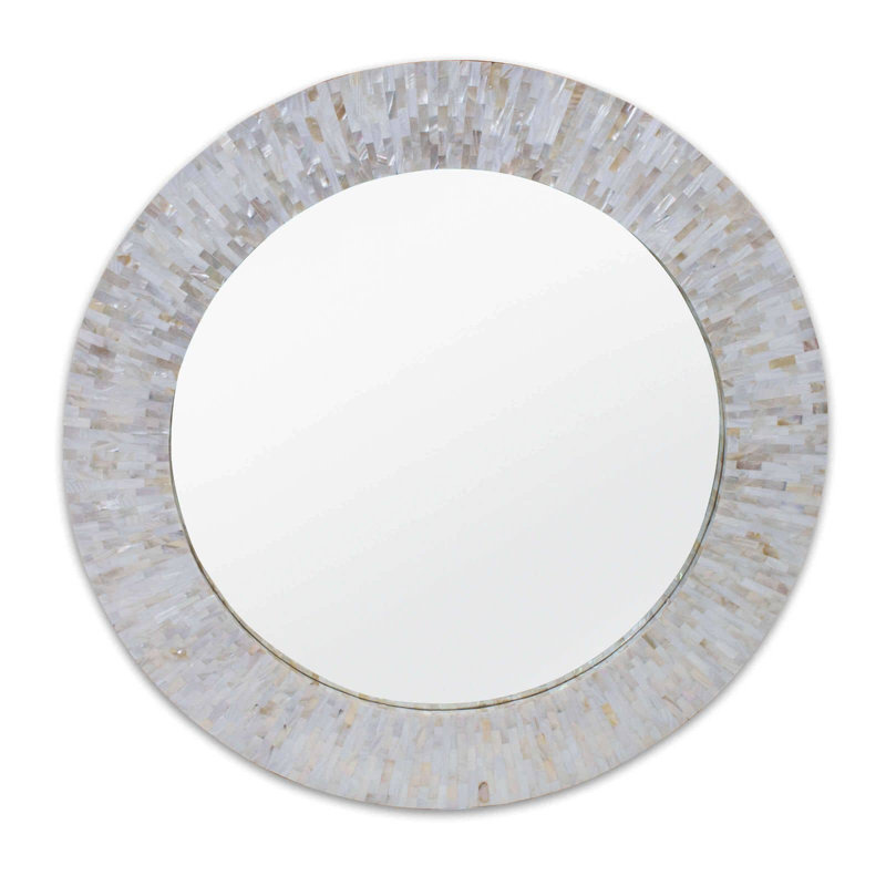 Coastal Round Multicolor Tile Accent Mirror