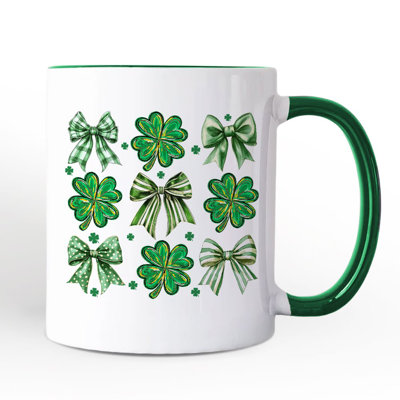 Tasse Coquette Clover Bows St Patrick's Day, cadeau irlandais vert Lucky Shamrock avec nom personnalisé