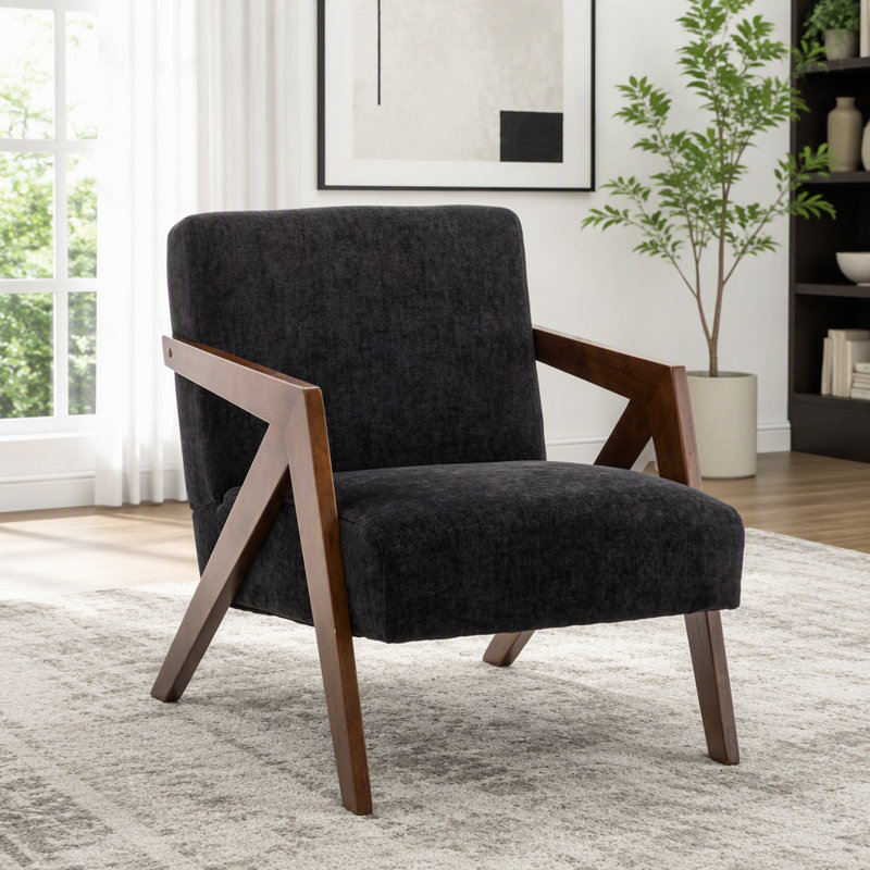 Fauteuil Mid-Century, Black Chenille