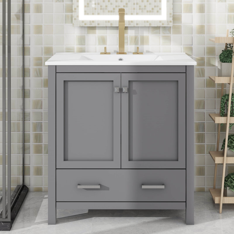 Meuble-lavabo moderne simple 30 po avec lavabo et tiroir, Gris