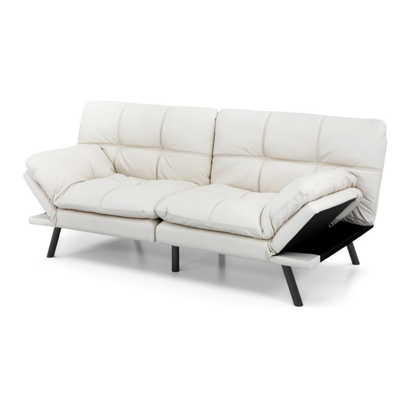 Futon Sofa Bed With Foam & Removable Armrests - 2-4 Seater, White