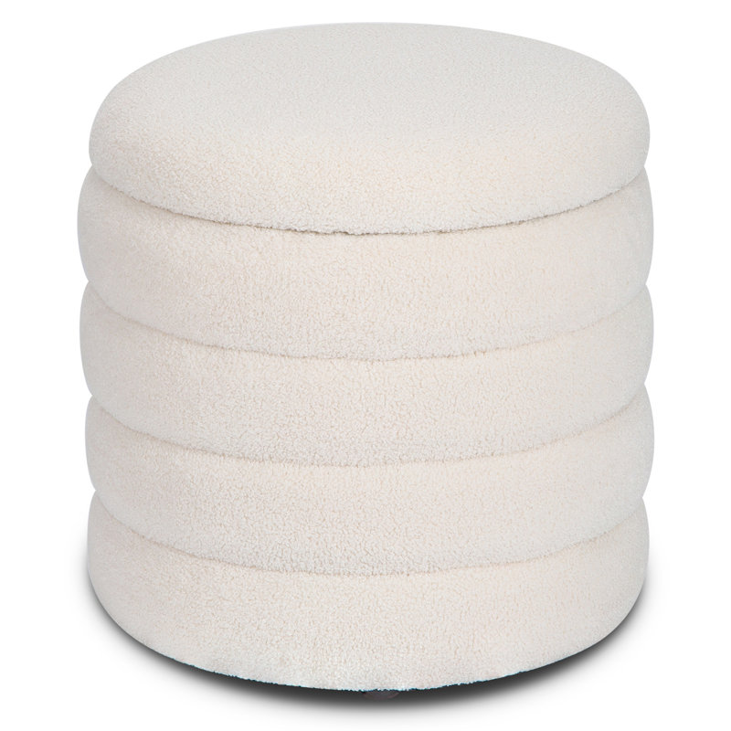 Maisie 18" Wide Faux Fur Sherpa Upholstered Round Storage Ottoman Footstool with Lid Vanity Stool 