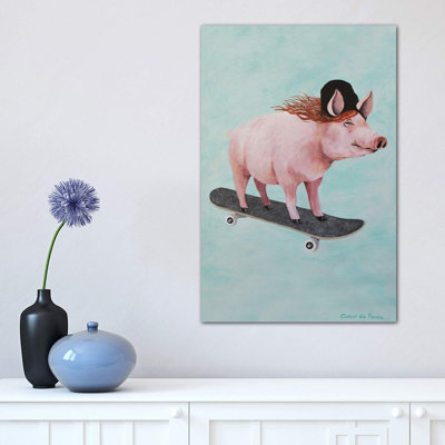 Pig Skateboarding by Coco De Paris - Wrapped Canvas Print