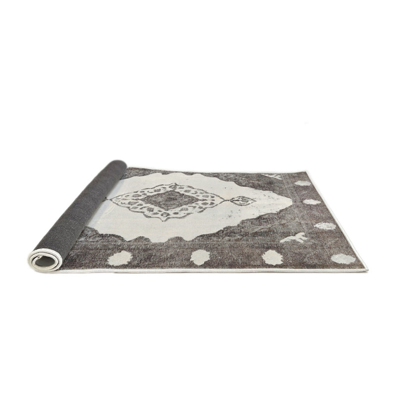 Tapis contemporain gris / blanc, Rond 6 pi
