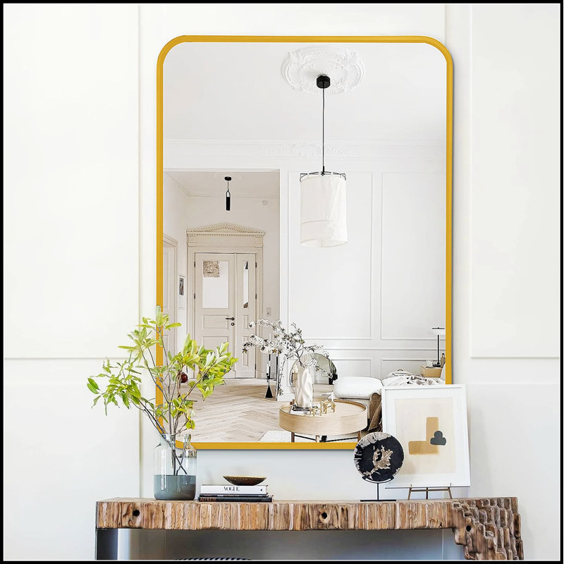Miroir de salle de bain rectangulaire en métal pour mur, verre de haute qualité avec cadre antirouille et sécurité incassable