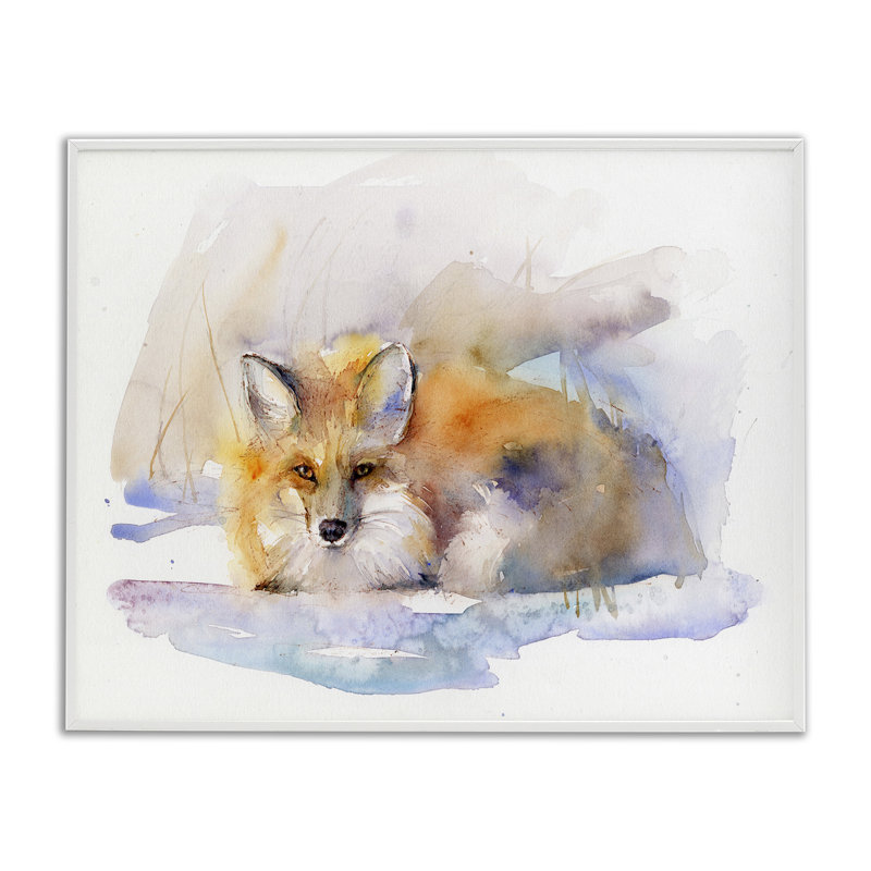 Renard qui dort dans la neige, estampe numérique par John Keeling, Giclée encadrée blanc bord de mer, H 24 po x l 30 po