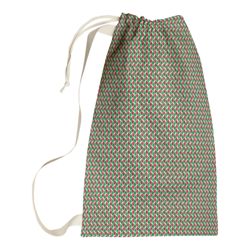 Fabric Laundry Bag with Handles, Medium (36" H x 28" W x 1" D), Green/Red