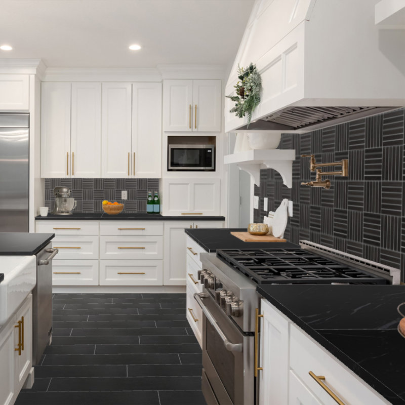 Harmony Grove 1" x 6" Porcelain Wood Look Mosaic Wall & Floor Tile, Oak/Olive Charcoal