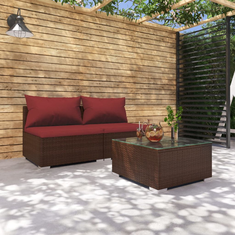 3 Piece Sofa Seating Group, Red, Brown