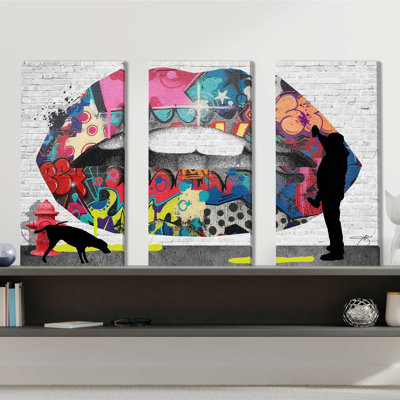 "Graffitti Lips" par Jodi, ensemble de 3 impressions sur toile