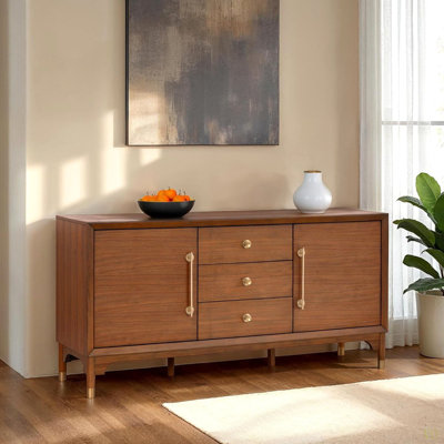 1Pc Contemporary Server Rubberwood Metal Handles Dining Room Server Storage