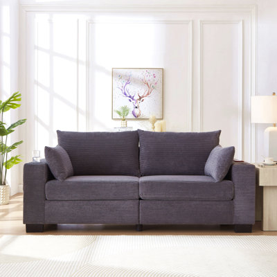 78"Corduroy Sofa For Living Room, Modern Upholstered Sofa With USB,Cup Holders And Side Pocket, Modern Plush Deep Seat Sofa Couch, 3-Seater Sofa