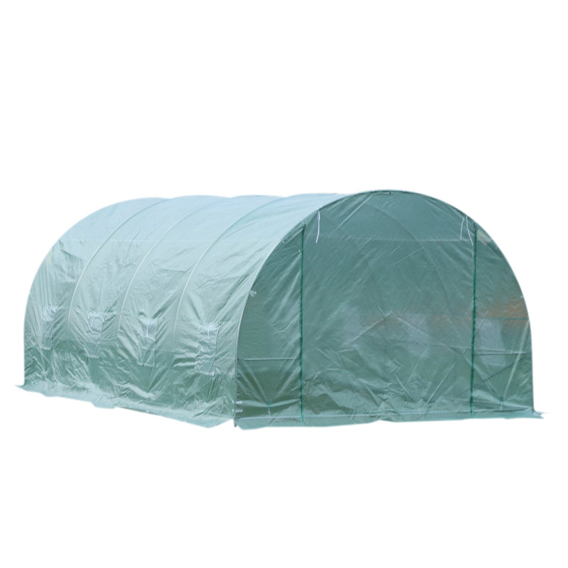 Large Green Steel Frame Walk-In Tunnel Greenhouse with Roll-Up Windows