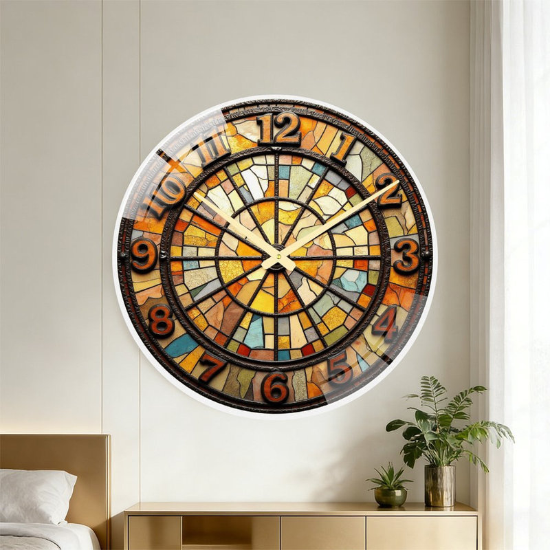 Horloge murale vitrail, horloge murale 24 po