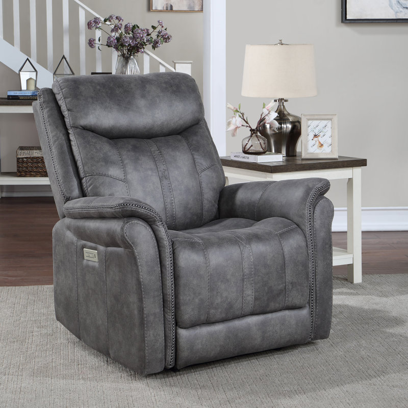 Wajieh Morrison Power Recliner Stone, Gray Faux Leather