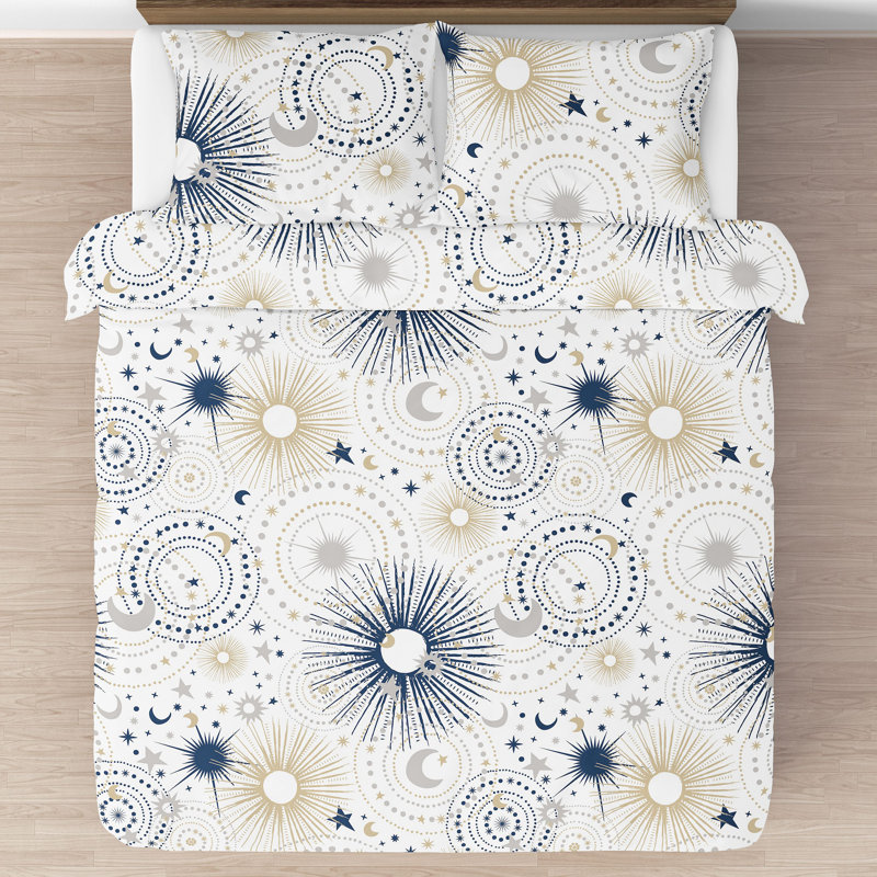 Celestial Blue and Gold Microfiber Full Bedding Set