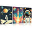3 pièces d'art sur toile, chambre d'enfant, astronautes de l'espace, peinture d'art mural, décoration, rêve, galaxie, impressions sur toile, œuvre pour chambre de garçon, chambre de fille, chambre d'enfant, décoration
