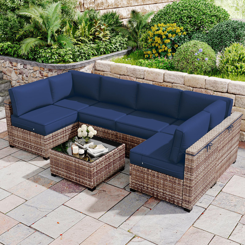 Outdoor 5" Replacement Cushion Set Seat/Back Cushions (Set Of 6 Cushions, 6 Backrests, 2 Corner Cushions)-Cushion Set Only