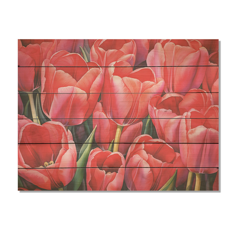 Tulipes Tranquillity I - Tulipes, art mural sur bois de pin naturel, H 10 po x l 20 po