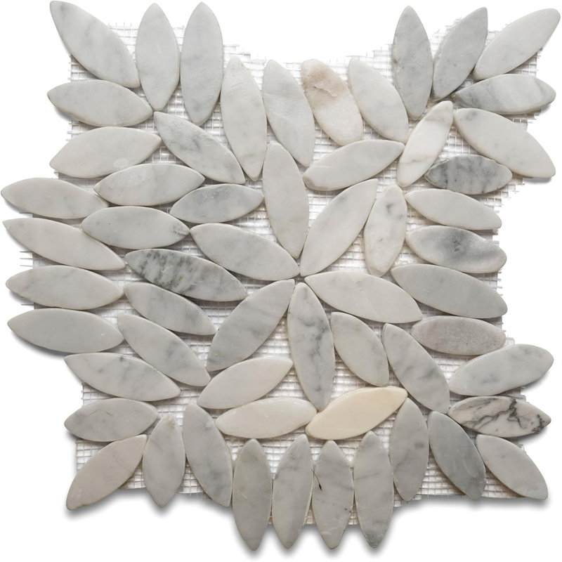 CNK Tile Hand-Sorted Super White Flower Flat Sliced Pebble Tile - Mosaic Shower Backsplash Bathroom Tile - Natural Stone
