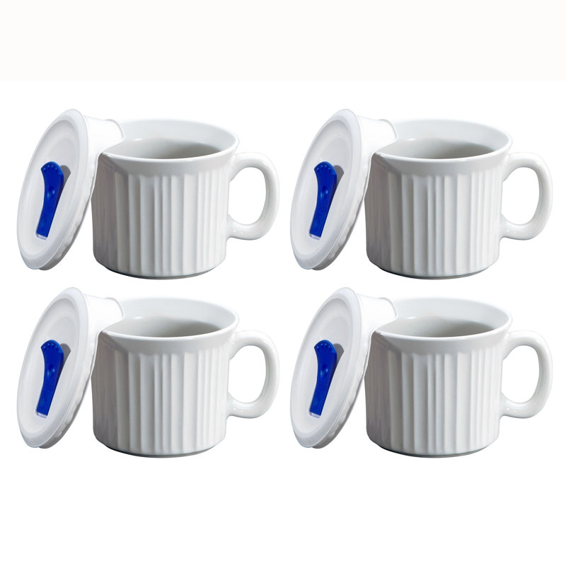 Tasses à repas 20 oz avec couvercle Cornware (4) - rouge tomate, Blanc français