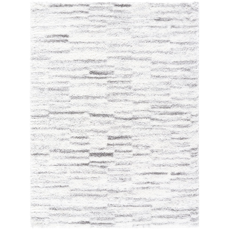 Tapis rectangulaire en polyester tissé à la machine à motif géométrique ivoire / gris Tifini, Rectangle 5 pi 3 po x 7 pi