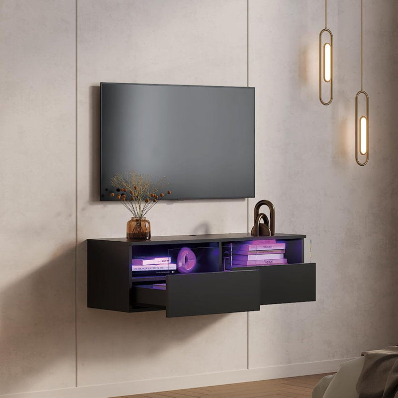 Modular TV Stand for TVs up to 49" Wall-Mounted, 30cm H x 100cm L x 33cm W, Black