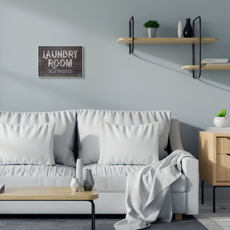 «Laundry Room Bathroom Wood Textured Word Design», impression sur toile, H 10 po x l 15 po x P 0,5 po, Plaque murale