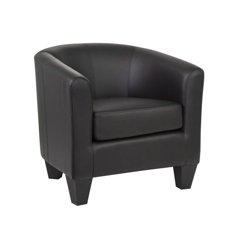 Ellen Enzo Upholstered Barrel Chair Faux Leather, Matte Black Faux Leather