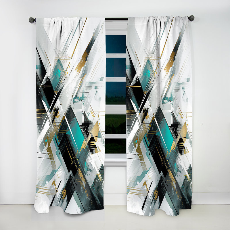 Kaléidoscope cubique noir sarcelle - rideau en velours moderne - obscurcissant - 1 panneau, L 52 po x L 108 po