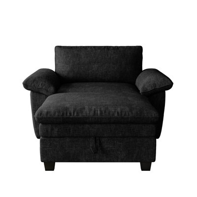 51" Oversize Chaise Lounge Chair with Ottoman and Storage Upholstered Soft Chenille by Latitude Run
