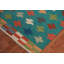 Tapis oriental en laine tissé à plat vert Kilim 6 x 8