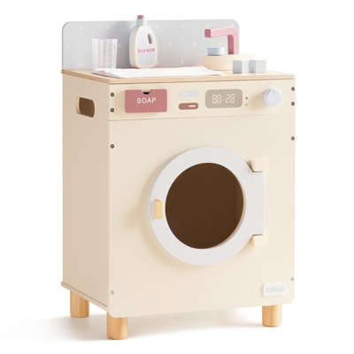 Pretend Washing Machine for Kids, Realistic Washing Machine Toy with Spinning Drum, Interactive Controls, Accessories Included