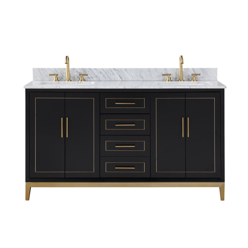 Gracie 60'' W Double Vanity, Midnight Black, Carrara Marble