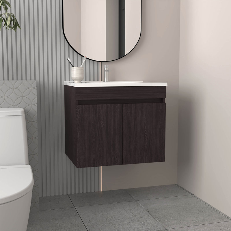 Meuble-lavabo avec lavabo, 2 portes, 2 tablettes, Noir