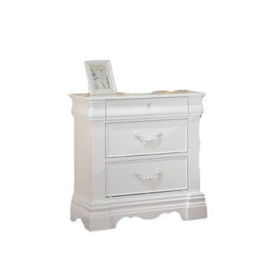 Estrella White Wood Nightstand with 3 Drawers - Hidden Storage Drawer and Felt Lined Top Drawer for Bedroom
