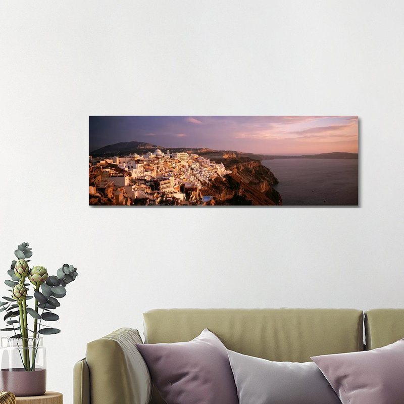 High-Angle View Of Fira, Santorini, Cyclades, Greece - Wrapped Canvas Panoramic Print, 121.92 cm H x 40.64 cm W x 1.91 cm D
