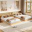 Base de lit en bois, lit plateforme en bois avec conception cannelée, base de lit simple TG avec support d'étude, assemblage facile, aucun sommier tapissier, silencieux, chêne-1276107153-1276107157-1276107183