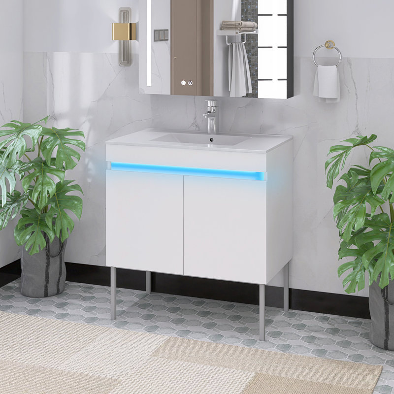 Meuble-lavabo simple avec plateau Lexxy 30, Blanc